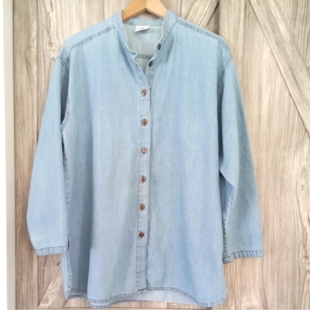 Light Blue Denim Look Shirt Blouse L